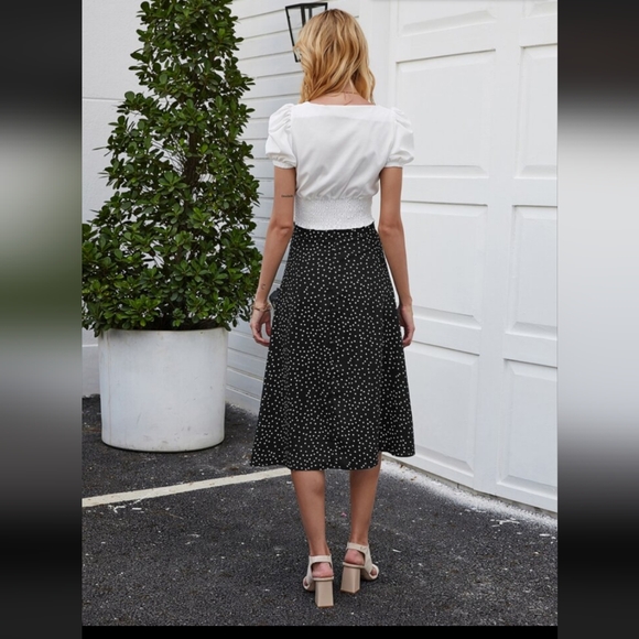 EUC Shein women's polka dot slit midi A-line skirt, black, S (EU 36/US 4) - Picture 8 of 10